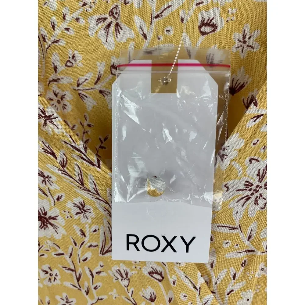 Roxy Floral Short Sleeve Wrap Mini Dress Womens Size Small Yellow New
